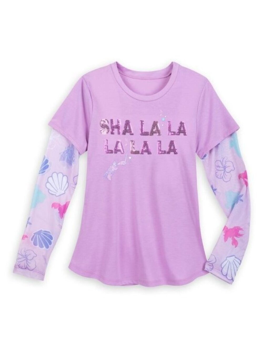 Disney Little Mermaid Blouse Princess Ariel Sha La Long Sleeve Sheer Knit Shirt